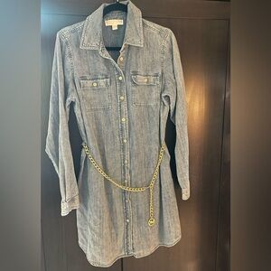 Michael Kors Shirt Dress with Gold Chain Belt, size L
